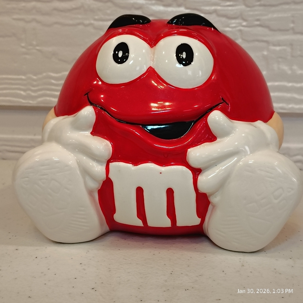 Galerie 2002 Red M&M Cookie Jar Ceramic‎ Red Jar Mars Collectible Kitchen Decor